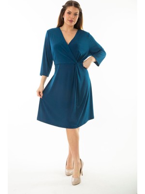 Şans Kadın Büyük Beden Mor Anvelop Yakalı Kapri Kollu Elbise 65N37067