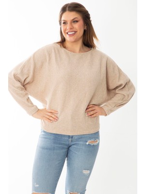 Şans Kadın Büyük Beden Lila Yarasa Kol Kendinden Çizgili Yün Viskon Bluz 65N37007