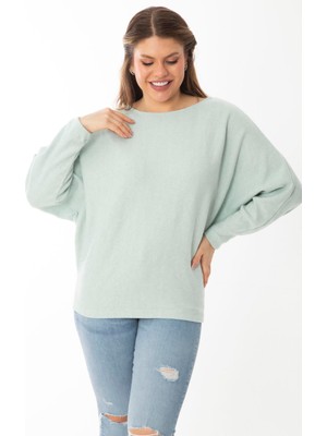 Şans Kadın Büyük Beden Lila Yarasa Kol Kendinden Çizgili Yün Viskon Bluz 65N37007