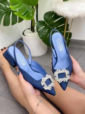 Erva'nın Butiği Kot Mavi (Sasha) Taş Detay Kadın Babet