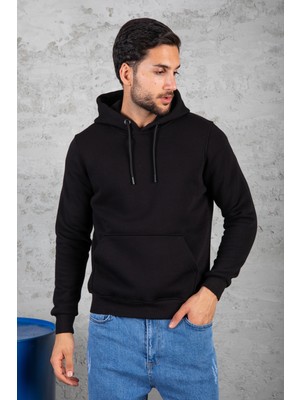 Four Man Erkek Standart Fit Içi Polarlı 3 Iplik Kapüşonlu Kanguru Cepli Pamuklu Sweatshirt