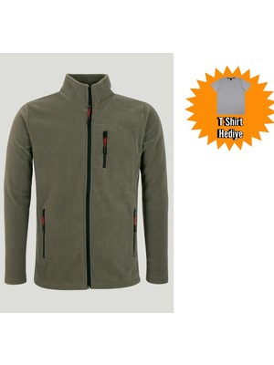 Four Man Erkek 3 Cep Detaylı Tam Fermuarlı Softshell Haki Polar Ceket