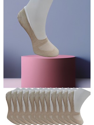 Leement Socks Dikişsiz 12 Çift Penye Görünmez Babet Çorap Slikon Kaydırmaz Bantlı
