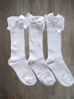 Leement Socks Kız Çocuk 3 Çift Aksesuarlı Fiyonklu Pamuklu Diz Altı Çorap