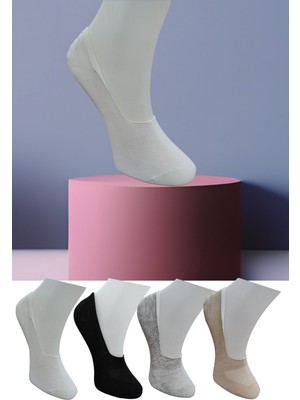 Leement Socks Dikişsiz 4 Çift Penye Görünmez Babet Çorap Slikon Kaydırmaz Bantlı