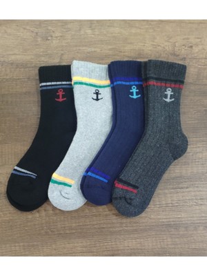 Leement Socks Çocuk 4 Çift Kalın Havlu Termal Çorap Burun Dikişsiz Seri