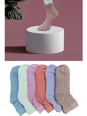Leement Socks Kadın 6 Çift Burun Dikişsiz Bambu Orta Konç Çorap