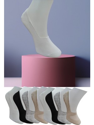 Leement Socks Dikişsiz 8 Çift Penye Görünmez Babet Çorap Slikon Kaydırmaz Bantlı