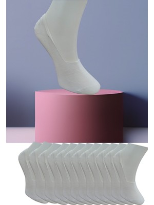 Leement Socks Dikişsiz 12 Çift Penye Görünmez Babet Çorap Slikon Kaydırmaz Bantlı