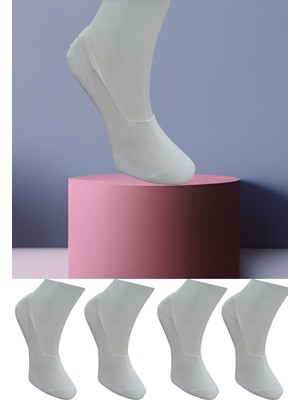 Leement Socks Dikişsiz 4 Çift Penye Görünmez Babet Çorap Slikon Kaydırmaz Bantlı