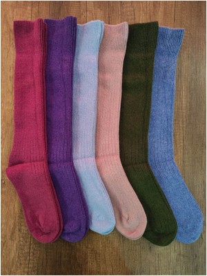 Leement Socks Kadın Dizaltı Yün Çorap 6 Çift Gerçek Yün