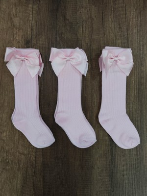 Leement Socks Kız Çocuk 3 Çift Aksesuarlı Fiyonklu Pamuklu Diz Altı Çorap
