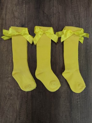 Leement Socks Kız Çocuk 3 Çift Aksesuarlı Fiyonklu Pamuklu Diz Altı Çorap