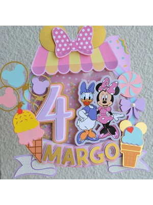 Cake Topper Minnie Mouse Daisy Temalı Kız Çocuk Doğum Günü Süsü Minnie Pasta Süsü Parti Malzemesi Cake Topper (20X21CM)