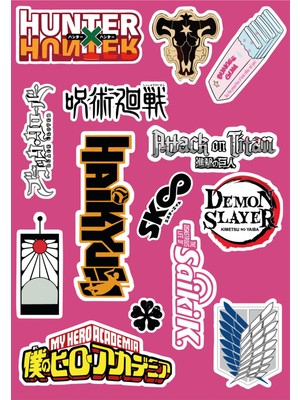Anime Marketi Anime Logoları Sticker Seti Ajanda Telefon Laptop Sticker Seti 14 Adet