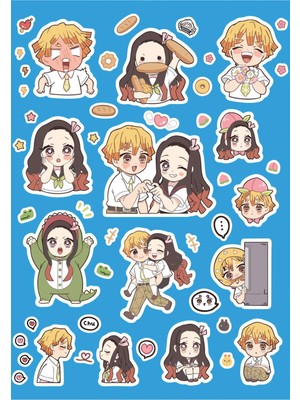 Anime Marketi Demon Slayer Cartoon Sticker Seti Ajanda Telefon Laptop Sticker Seti 13 Adet