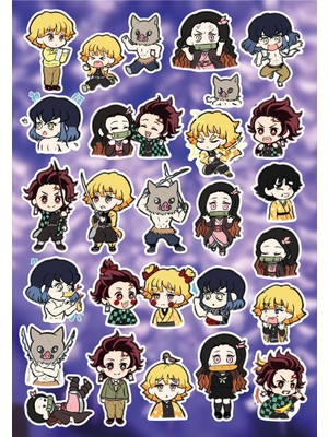 Anime Marketi Demon Slayer Karışık Sticker Seti Ajanda Telefon Laptop Sticker Seti 24 Adet