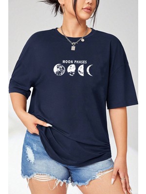 Only Trend Wear Büyük Beden Moonphases Baskılı Süper Oversize Tshirt