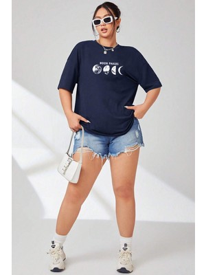 Only Trend Wear Büyük Beden Moonphases Baskılı Süper Oversize Tshirt