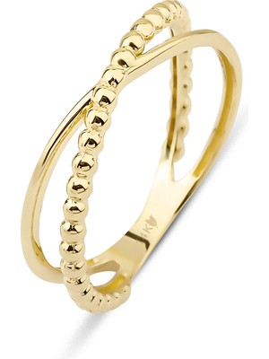 Kairos Jewelry 14 Ayar Altın Sade Çapraz Yüzük KRS120-14GR