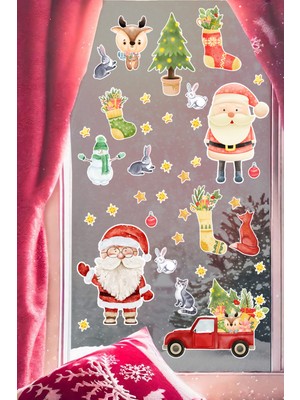 New Jargon Noel Baba Hayvanlar Süsleme Yeni Yıl Çocuk Bebek Odası Sticker Seti