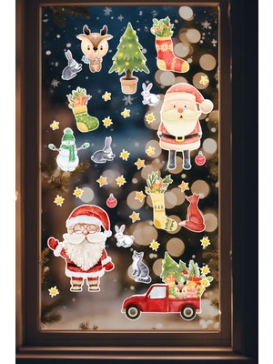 New Jargon Noel Baba Hayvanlar Süsleme Yeni Yıl Çocuk Bebek Odası Sticker Seti