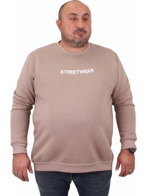 Moc Grande Mocgrande Erkek Büyük Beden Sıfır Yaka Sweat Streetwear 23206 Toprak