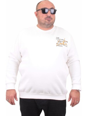 Moc Grande Mocgrande Erkek Büyük Beden Sıfır Yaka Sweat Conture Club 23203 Ekru