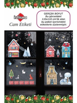 Deer Home 34 Adet Duvar Süsü Çocuk Cam Sticker Seti Yeni Yıl Bebek Odası Yılbaşı Çam Ağacı Noel Baba Kapı Süsü