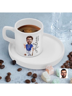 Bk Gift Kişiye Özel Sunum Tabaklı Erkek Beyzbol Karikatürlü Kahve Fincanı-17, Sevgiliye Hediye, Aileye Hediye, Arkadaşa Hediye