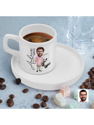 Bk Gift Kişiye Özel Sunum Tabaklı Erkek Golf Oyuncusu Karikatürlü Kahve Fincanı-7, Sevgiliye Hediye, Aileye Hediye, Arkadaşa Hediye