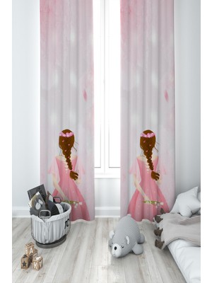 Mekta Home Bebek ve Çocuk Odası Örgülü Saçlı Kız Desenli Renkli Fon Perde 140 x 260 cm Pilesiz