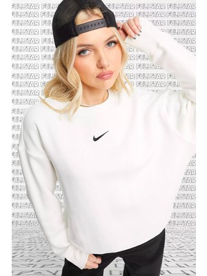 Nike Sportswear Essential Collection Fleece Oversized Crew Kadın Sweatshirt Beyaz