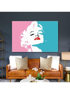 Marliyn Monroe Kırmızı Rujlu Kadın Retro Woman Yatay Kanvas Tablo