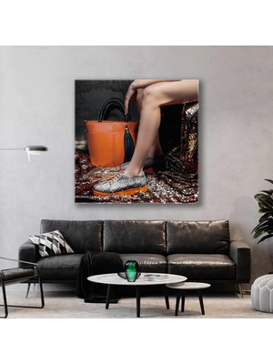 Kırmızı Kemik Gözlük Topuklu Ayakkabılı Kadın Optik Kare Kanvas Tablo