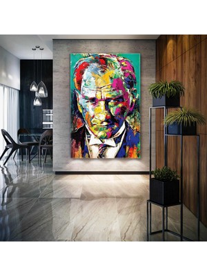 SML Tablo Karizmatik Mustafa Kemal Atatürk Portresi Dikey Kanvas Tablo