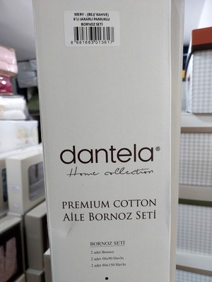 Dantela Premium Cotton Jakarlı Aile Bornoz Seti-Mery Bej Kahve