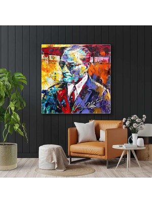 SML Tablo Mustafa Kemal Atatürk Karizma Portre Kare Kanvas Tablo