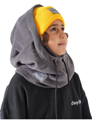 Cosy Club Erkek Çocuk Koyu Gri Polar Termal Balaklava Şapka Atkı Bere Boyunluk Sıcak Tutan Kar Maskesi