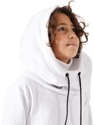 Cosy Club Erkek Çocuk Beyaz Polar Termal Balaklava Şapka Atkı Bere Boyunluk Sıcak Tutan Kar Maskesi
