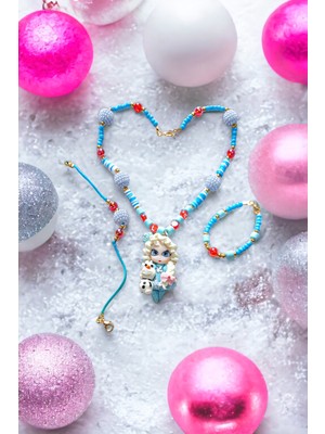 Fiyonka Handmade Creations Frozen Elsa Figür Renkli Boncuklu Kız Çocuk Kolye Bileklik Takımı