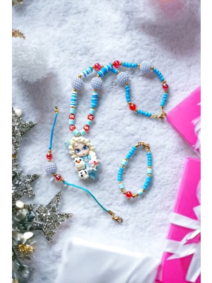 Fiyonka Handmade Creations Frozen Elsa Figür Renkli Boncuklu Kız Çocuk Kolye Bileklik Takımı