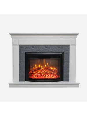 1114 1800 W Gri Taşlı Beyaz Dekoratif Elektrikli Şömine