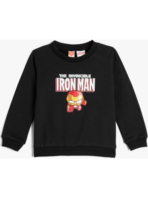 Koton Iron Man Sweatshirt Lisanslı Uzun Kollu Bisiklet Yaka Pamuklu