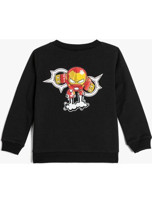 Koton Iron Man Sweatshirt Lisanslı Uzun Kollu Bisiklet Yaka Pamuklu