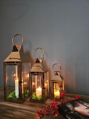 Evim Tatlı Evim Rosegold Paslanmaz Çelik Üçlü  Mumluk Fener Seti