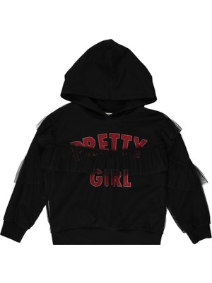 Panço Baskı Ve Tül Detaylı Kapüşonlu Sweatshirt