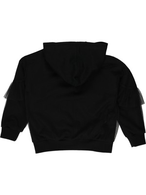 Panço Baskı Ve Tül Detaylı Kapüşonlu Sweatshirt