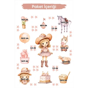 Kovboy Kız Sticker Seti, Kız Çocuk Eğlenceli Duvar Sticker Seti Çocuk Odası Duvar Kaplama Stickerı