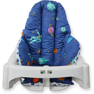 Pamuklu Çift Taraflı Mavi Geometrik Desenli Mama Sandalyesi Minderi 0-3 Yaş Portatif Kolay Temizlenebilir